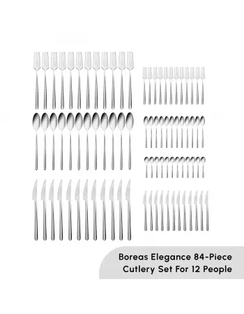Karaca Boreas 84-Piece Stainless Steel Cutlery Set for 12 People, Silver