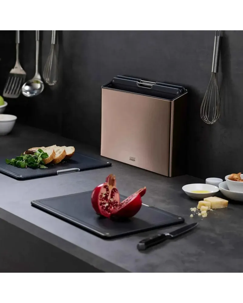 Joseph Joseph Steel Folio 4-Piece Chopping Board Set, Rose Gold