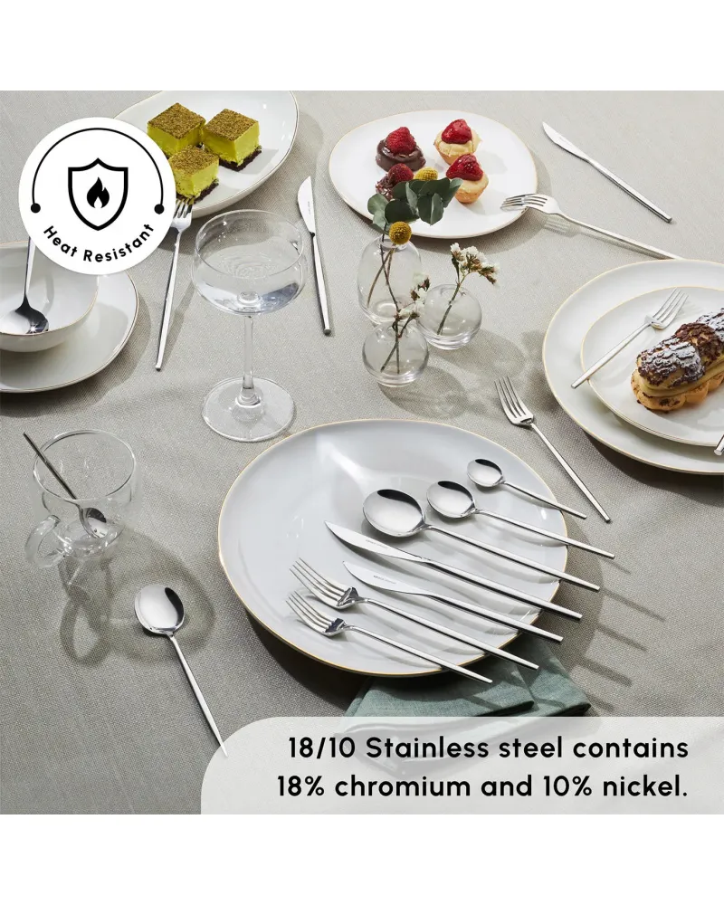 Karaca Mild 84-Piece 316+ Stainless Steel Cutlery Set for 12 People, Silver
