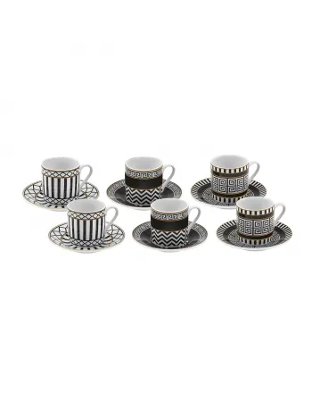 Karaca Helenistik 12-Piece Porcelain Espresso Turkish Coffee Cup Set for 6 People, 80ml, Black
