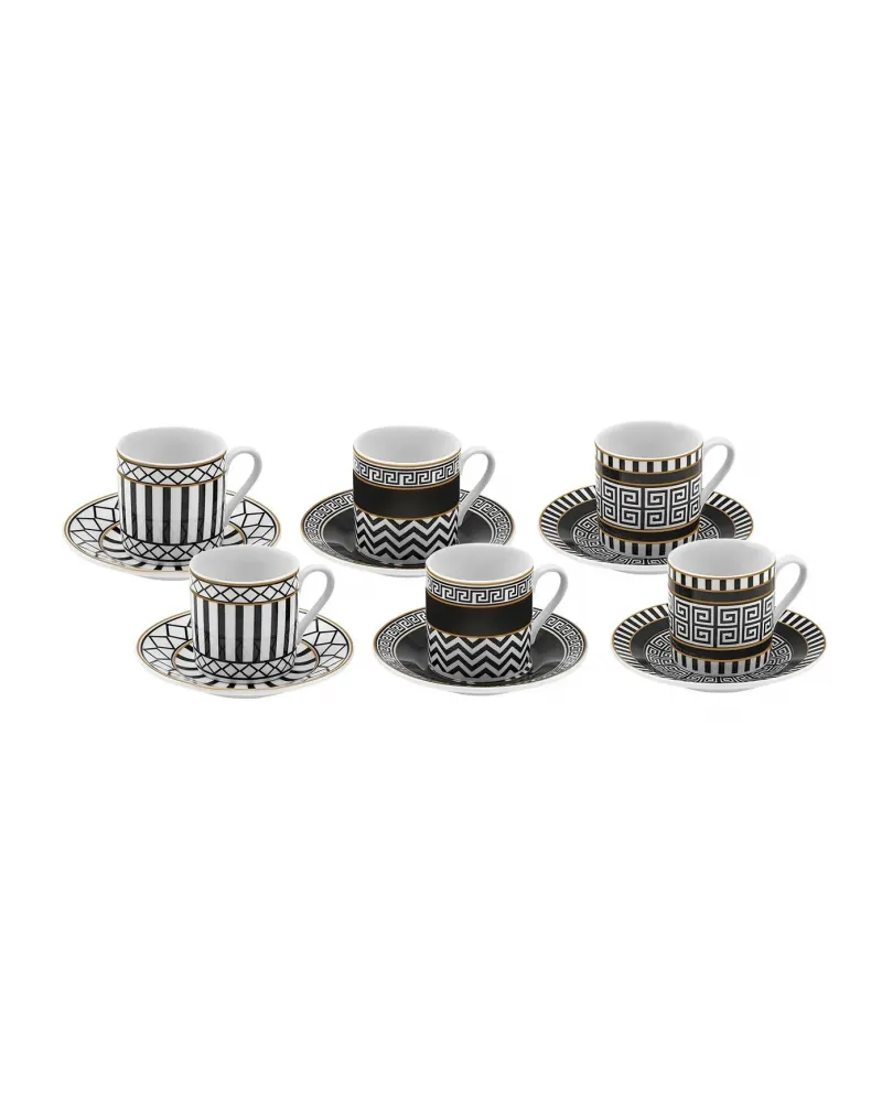 Karaca Helenistik 12-Piece Porcelain Espresso Turkish Coffee Cup Set for 6 People, 80ml, Black
