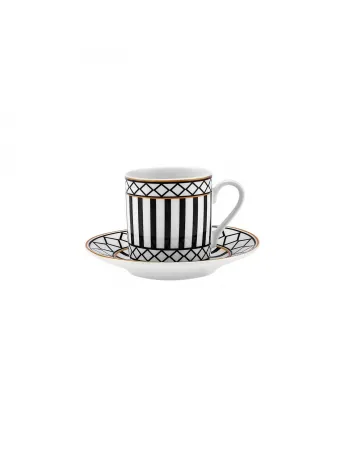 Karaca Helenistik 12-Piece Porcelain Espresso Turkish Coffee Cup Set for 6 People, 80ml, Black
