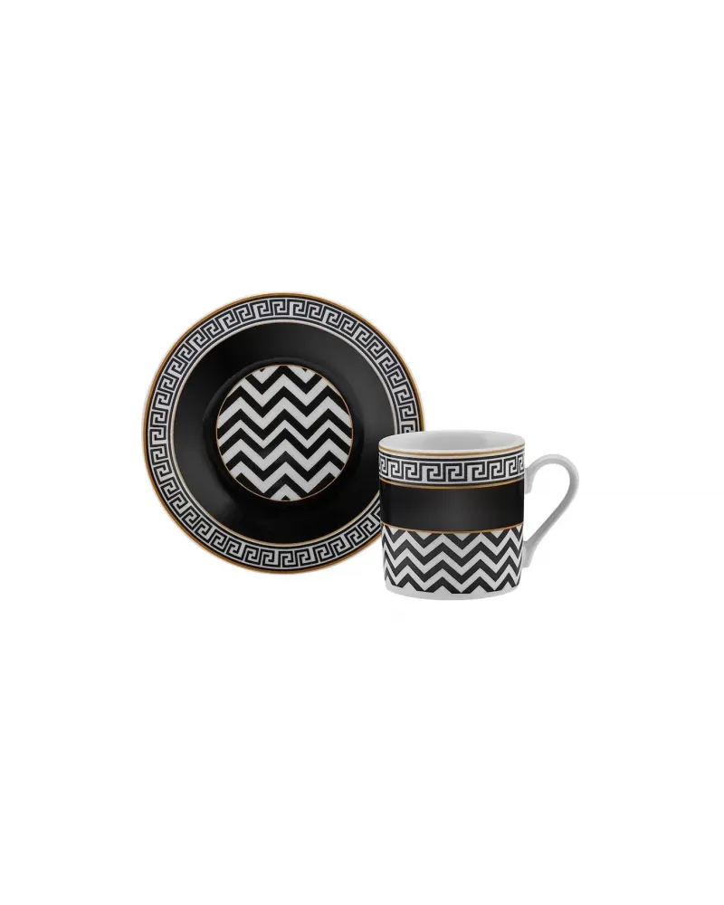 Karaca Helenistik 12-Piece Porcelain Espresso Turkish Coffee Cup Set for 6 People, 80ml, Black