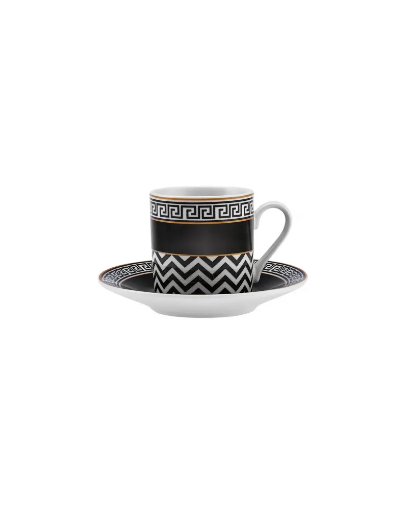 Karaca Helenistik 12-Piece Porcelain Espresso Turkish Coffee Cup Set for 6 People, 80ml, Black