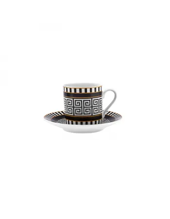 Karaca Helenistik 12-Piece Porcelain Espresso Turkish Coffee Cup Set for 6 People, 80ml, Black