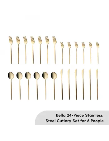 Karaca Bella 24-Piece Cutlery Set for 6 People, Shiny Gold