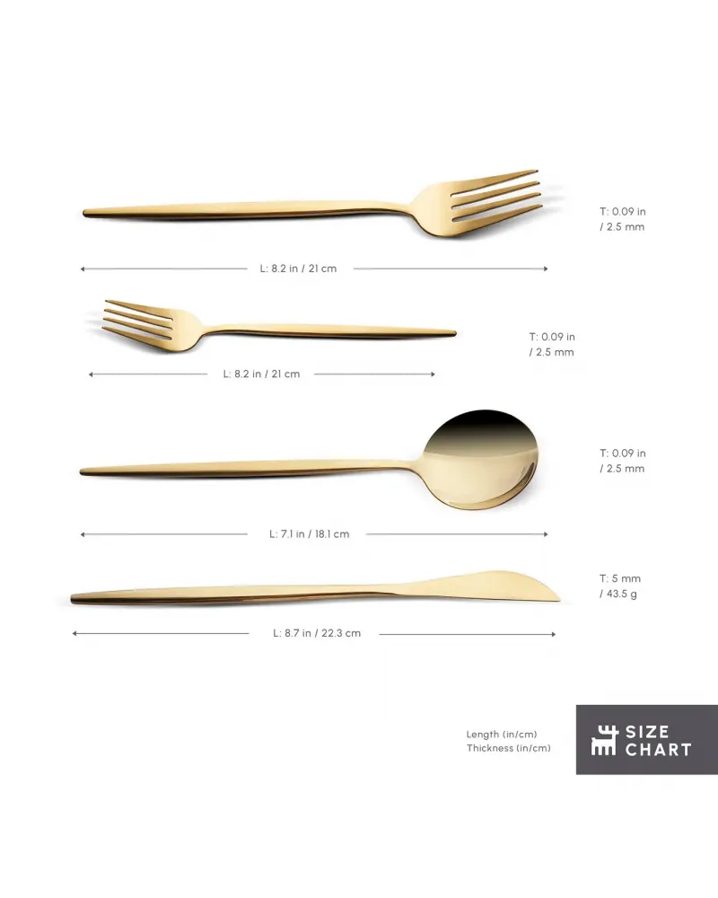 Karaca Bella 24-Piece Cutlery Set for 6 People, Shiny Gold