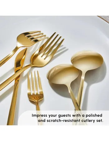 Karaca Bella 24-Piece Cutlery Set for 6 People, Shiny Gold