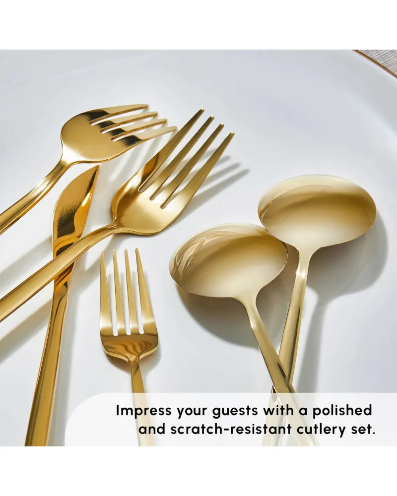 Karaca Bella 24-Piece Cutlery Set for 6 People, Shiny Gold