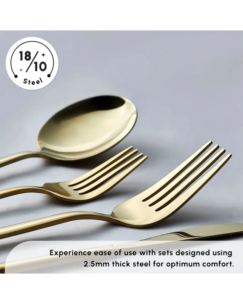 Karaca Bella 24-Piece Cutlery Set for 6 People, Shiny Gold