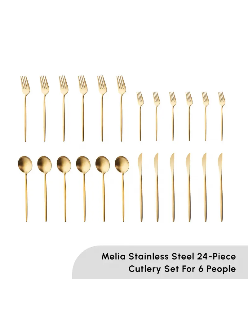 Karaca Bella 24-Piece Cutlery Set for 6 People, Matte Gold