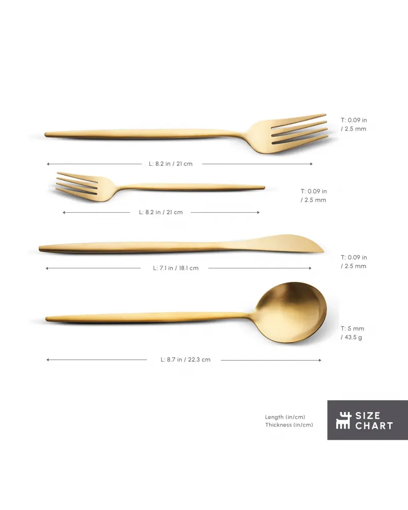 Karaca Bella 24-Piece Cutlery Set for 6 People, Matte Gold