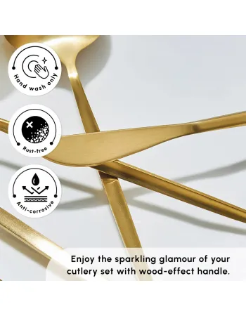 Karaca Bella 24-Piece Cutlery Set for 6 People, Matte Gold
