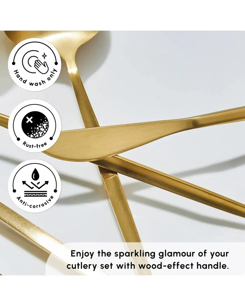 Karaca Bella 24-Piece Cutlery Set for 6 People, Matte Gold