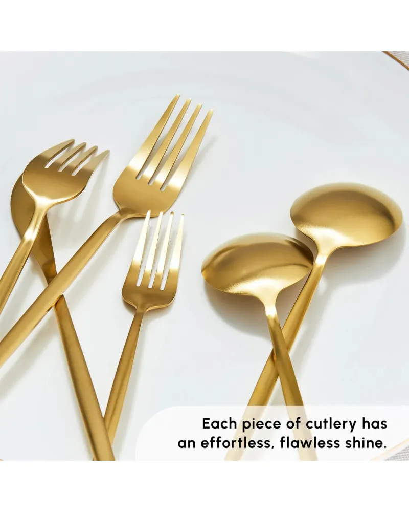 Karaca Bella 24-Piece Cutlery Set for 6 People, Matte Gold