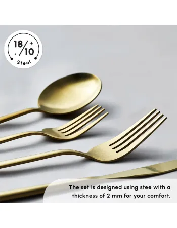 Karaca Bella 24-Piece Cutlery Set for 6 People, Matte Gold