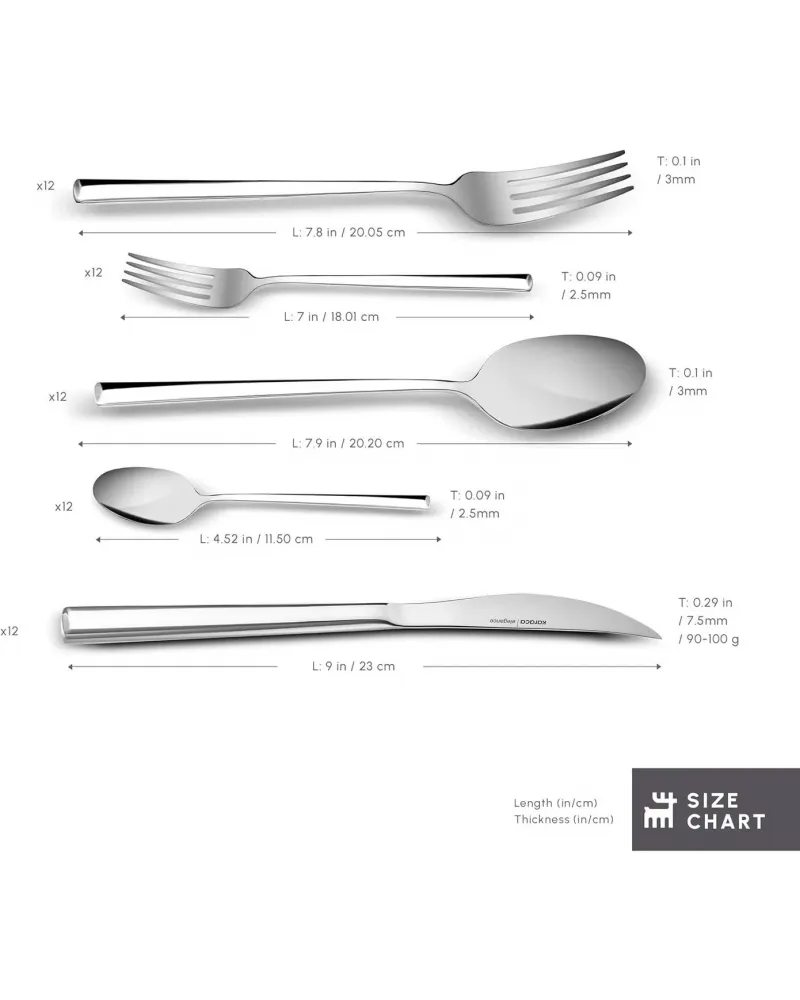 Karaca Tivoli 60-Piece Stainless Steel Cutlery Set for 12 People, Silver