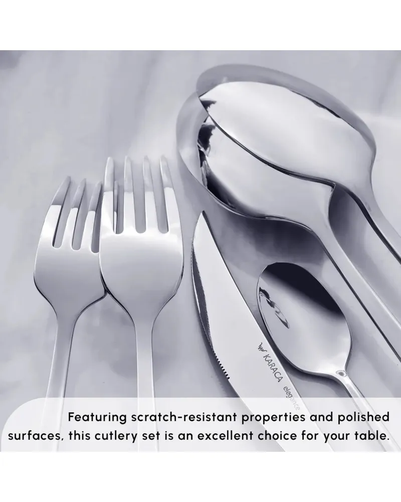 Karaca Tivoli 60-Piece Stainless Steel Cutlery Set for 12 People, Silver