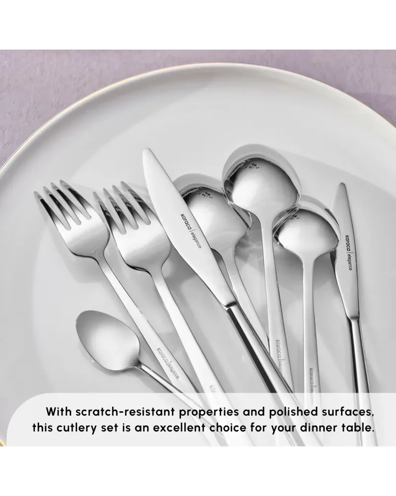 Karaca New Flow 84-Piece Stainless Steel Cutlery Set for 12 People, Silver