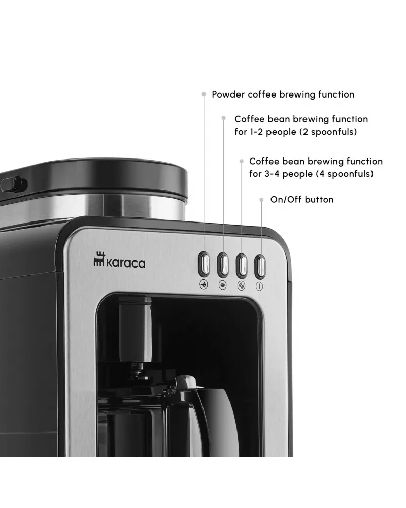 Karaca Grindmaestro Filter Coffee Maker with Built-in Grinder, 0,5L, 600W, Inox