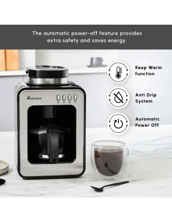 Karaca Grindmaestro Filter Coffee Maker with Built-in Grinder, 0,5L, 600W, Inox