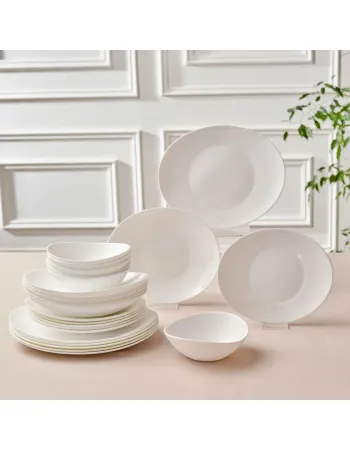Karaca White Pure 24-Piece Opal Glass Dinner Set for 6 People, White