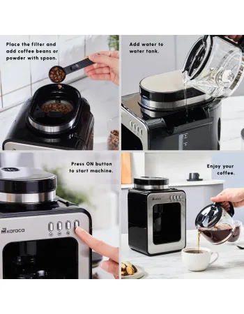 Karaca Grindmaestro Filter Coffee Maker with Built-in Grinder, 0,5L, 600W, Inox