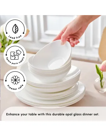 Karaca White Pure 24-Piece Opal Glass Dinner Set for 6 People, White Karaca White Pure 24-Piece Opal Glass Dinner Set for 6 People, White