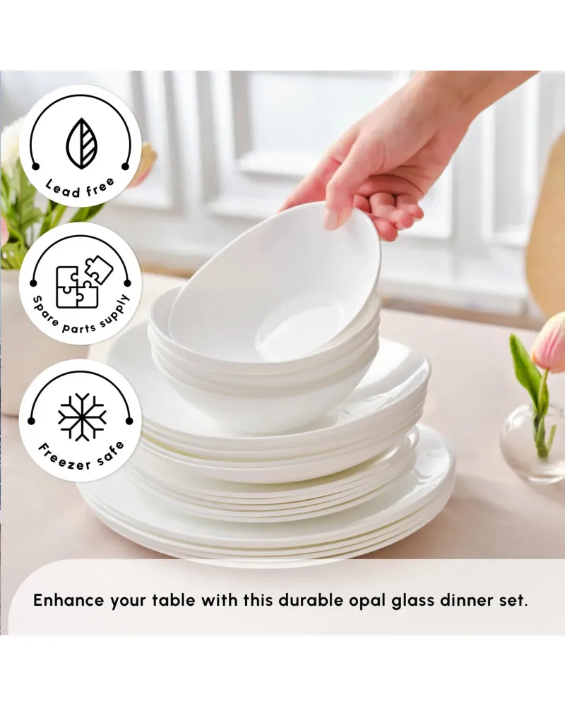 Karaca White Pure 24-Piece Opal Glass Dinner Set for 6 People, White Karaca White Pure 24-Piece Opal Glass Dinner Set for 6 People, White