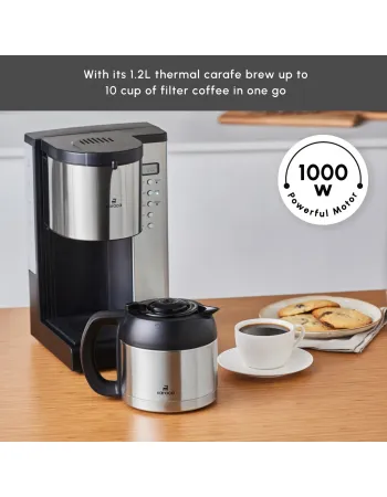 Karaca Coffee Art Aroma Thermal Carafe Filter Coffee Machine, 1.2L, 1000 W, Inox