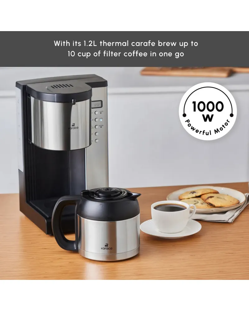 Karaca Coffee Art Aroma Thermal Carafe Filter Coffee Machine, 1.2L, 1000 W, Inox