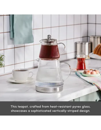 Karaca Keops Borosilicate Glass Teapot Set, Silver