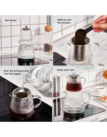 Karaca Keops Borosilicate Glass Teapot Set, Silver