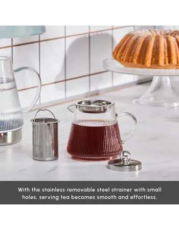 Karaca Keops Borosilicate Glass Teapot Set, Silver