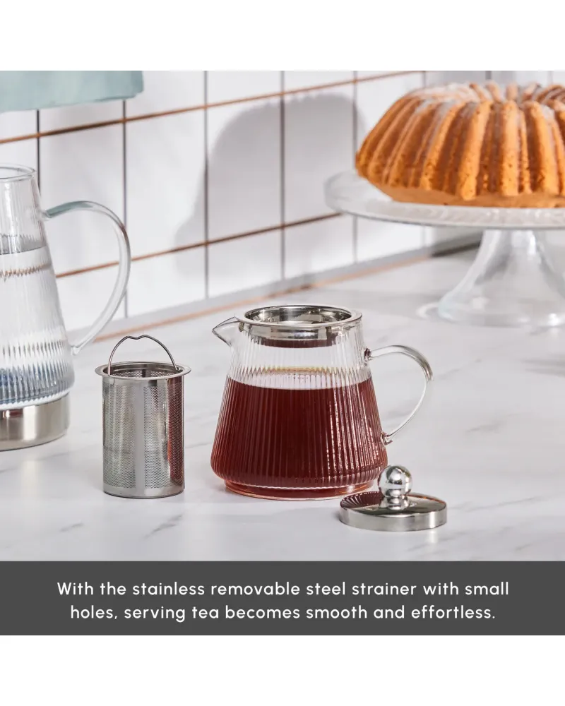Karaca Keops Borosilicate Glass Teapot Set, Silver