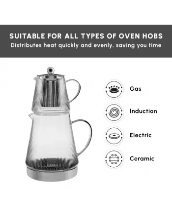 Karaca Keops Borosilicate Glass Teapot Set, Silver