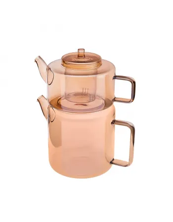 Karaca Flat Borosilicate Glass Teapot, Amber