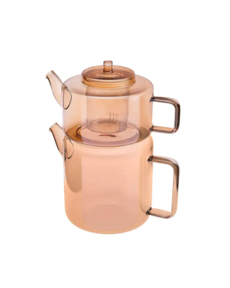 Karaca Flat Borosilicate Glass Teapot, Amber