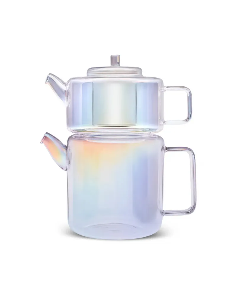 Karaca Flat Borosilicate Glass Luster Teapot, Multi