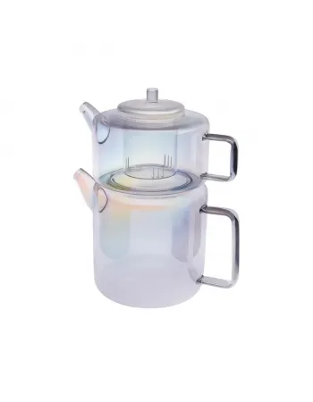 Karaca Flat Borosilicate Glass Luster Teapot, Multi