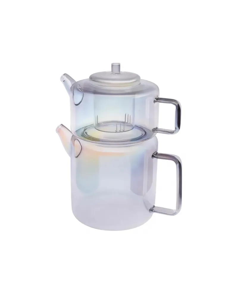 Karaca Flat Borosilicate Glass Luster Teapot, Multi