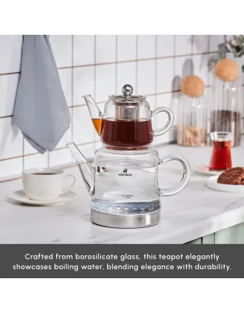 Karaca Dora Borosilicate Glass Teapot Set, Medium, Clear
