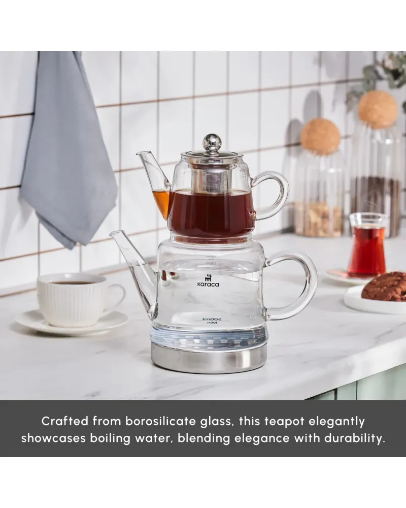 Karaca Dora Borosilicate Glass Teapot Set, Medium, Clear