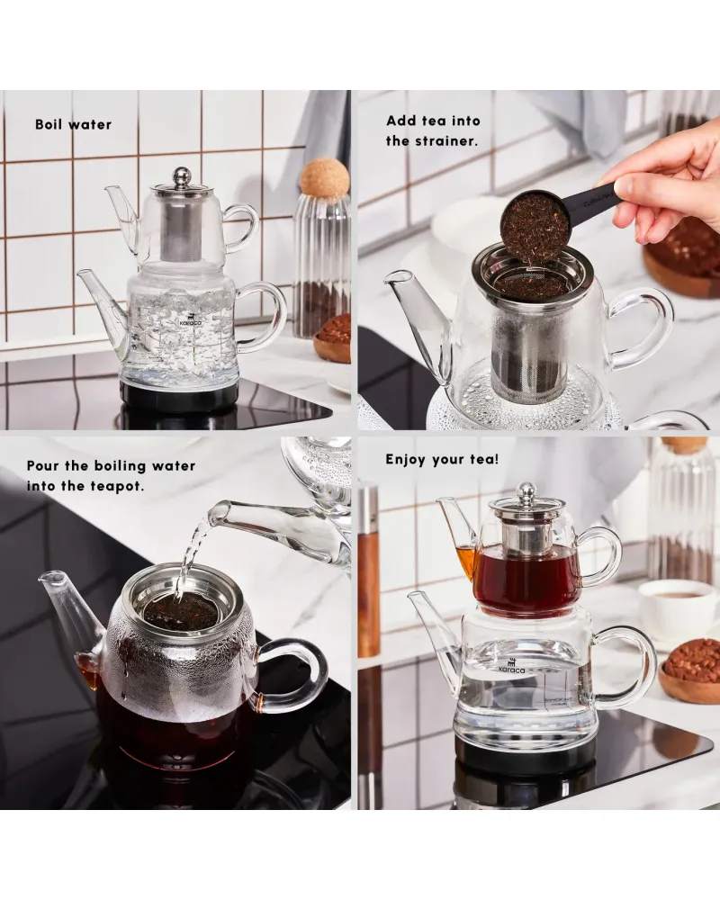 Karaca Dora Borosilicate Glass Teapot Set, Medium, Clear