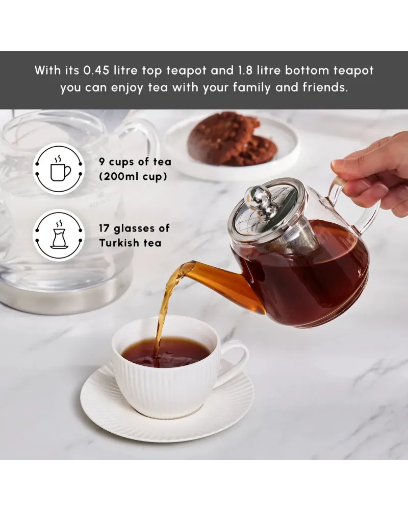 Karaca Dora Borosilicate Glass Teapot Set, Medium, Clear