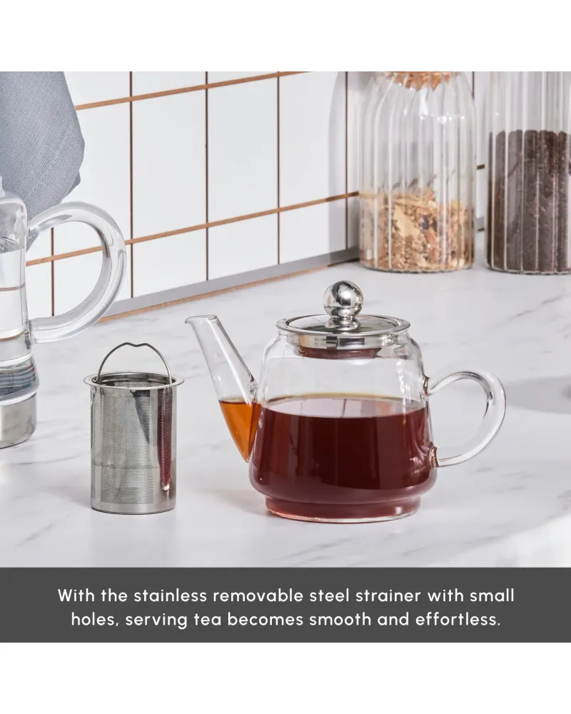 Karaca Dora Borosilicate Glass Teapot Set, Medium, Clear
