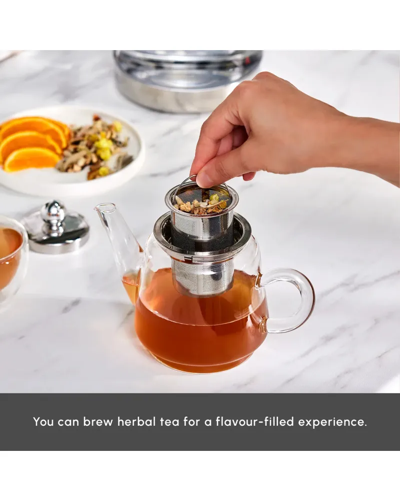 Karaca Dora Borosilicate Glass Teapot Set, Medium, Clear