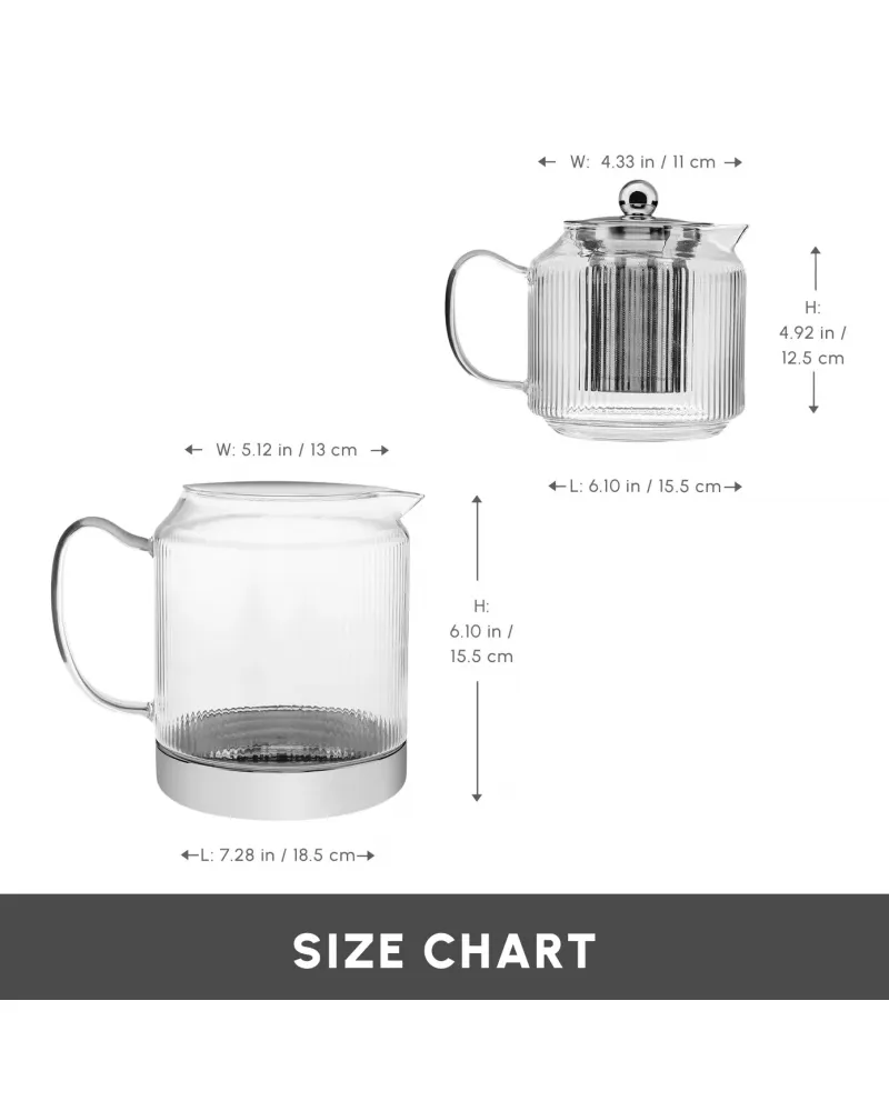 Karaca Kelly Borosilicate Glass Induction Teapot Set, Medium, Silver