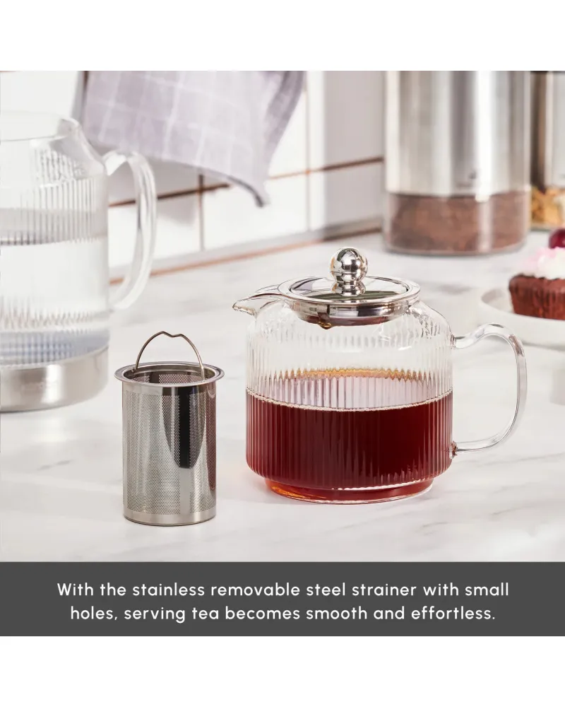 Karaca Kelly Borosilicate Glass Induction Teapot Set, Medium, Silver
