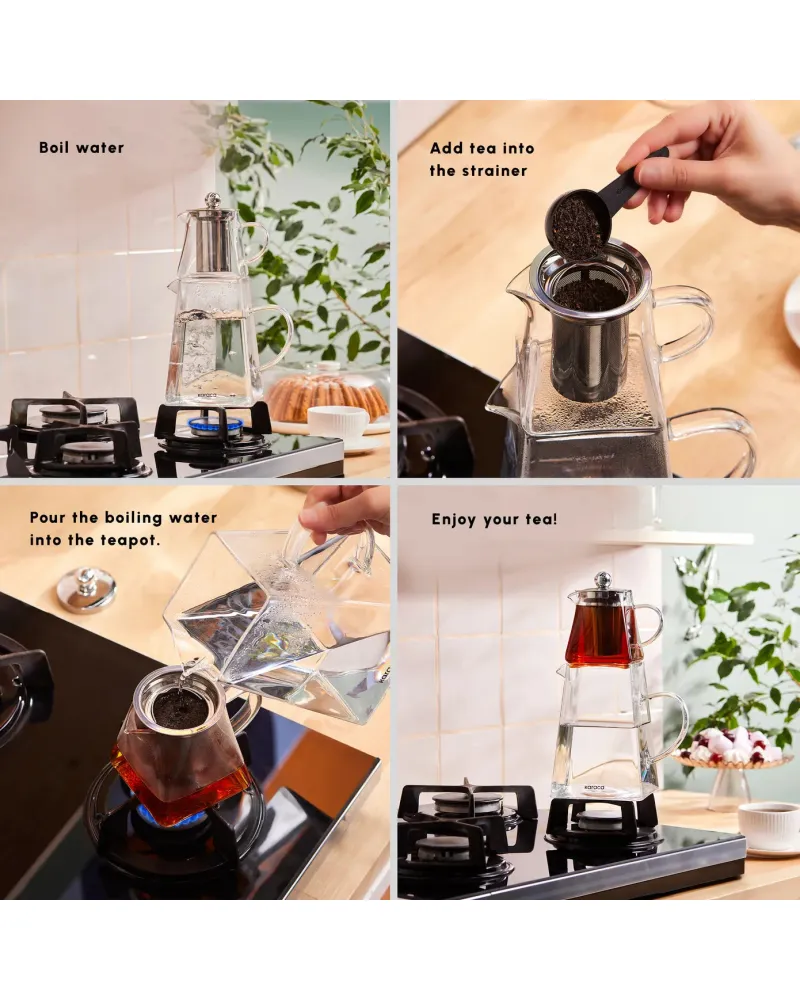 Karaca Giza Borosilicate Glass Teapot Set, Clear